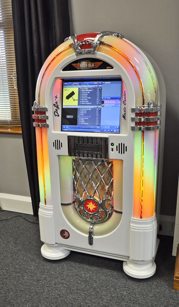 Rock-Ola Music Centre Gloss White Chrome Full