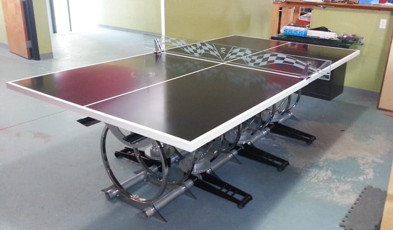 Hurricane Billiards Custom Table Tennis Table with Hoop Base in Workshop