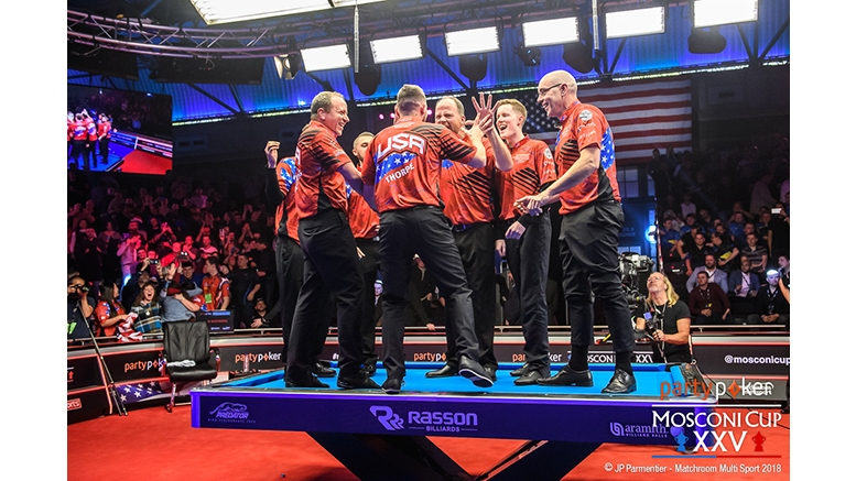 Mosconi Cup - USA Winners Standing on Rasson Victory 2 Pool Table