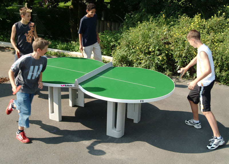 Butterfly Figure 8 Concrete Outdoor Table Tennis Table: In action