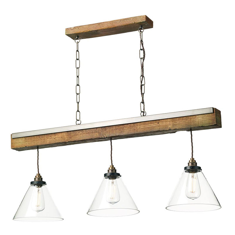 Där Lighting Aspen 3 Light Bar Pendant Light with Natural Wood Effect