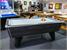 Supreme Winner Pool Table in Black Rustic Finish Close Up with Blue Cloth - Showroom Picture
