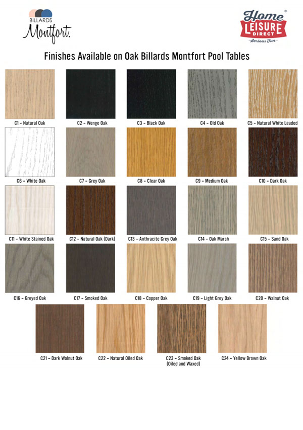 Billards Montfort Oak Finishes Sample Card