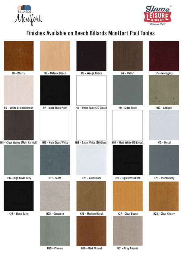 Billards Montfort Beech Finishes Sample Card