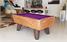 Supreme Winner Pool Table in Amberwood High Gloss Finish with Purple Cloth - Installation Picture