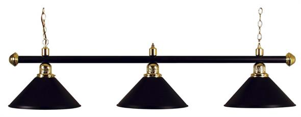 Pool Table Light - Black Bar with Black Shades & Brass Fittings