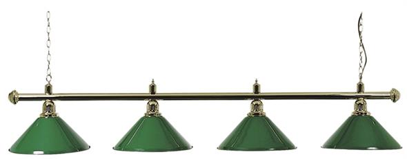 Pool Table Light - Brass Bar with 4 Green Shades