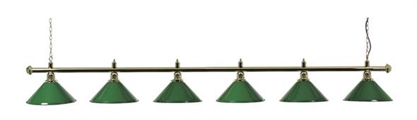 Snooker Table Light - Brass Bar with 6 Green Shades