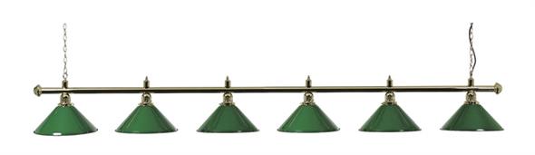 Snooker Table Light - Brass Bar with 6 Green Shades