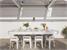 Diagonal Outdoor Pool Dining Table - White Finish - White Cloth - Lifestyle - Dining