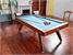 Signature Sexton Pool Dining Table - Walnut Finish - Powder Blue Cloth