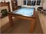 Signature Anderson Pool Dining Table - Oak and Walnut Finish - Powder Blue Cloth