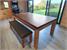 Signature Anderson Pool Dining Table - Oak and Walnut Finish - Powder Blue Cloth With Dining Tops