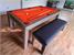 Signature Anderson Pool Dining Table - Silver Mist Finish - Red Cloth with Bench