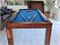 Signature Anderson Pool Dining Table - Walnut Finish - Slate Blue Cloth