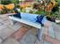 Fusion Pool Dining Table - White Finish - Blue Cloth with Glass Top
