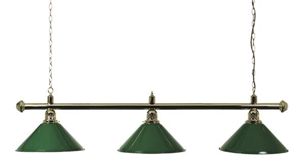 Pool Table Light - Brass Bar with Green Shades