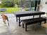 Signature McQueen Pool Dining Table - Silver Mist Finish - Dining Tops and Happy Dog Customer
