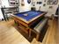 Signature Huntsman Pool Dining Table - Oak and Walnut Finish - French Navy Blue Cloth