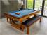 Signature Huntsman Pool Dining Table - Oak and Walnut Finish - Powder Blue Cloth