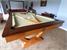 Signature Huntsman Pool Dining Table - Oak and Walnut Finish - Sage Green Cloth