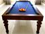 Signature Norton Pool Dining Table In Walnut With Royal Blue Cloth - Installation (End View)