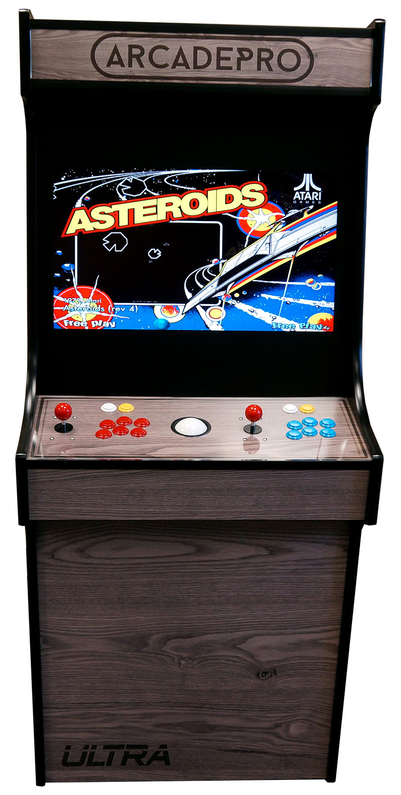 ArcadePro Ultra 2 Player Upright Arcade Machine in Grey Oak - Front (White Cutout)
