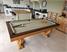 Signature Huntsman Pool Dining Table - Oak & Walnut Finish - Sage Green Cloth - Installation