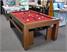 Billiards Monfort Lewis Pool Dining Table - Dark Natural Oak Finish - Burgundy Cloth