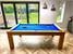 Signature Chester Pool Dining Table in Oak with Blue Cloth - Installation