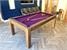Signature Chester Pool Dining Table in Silver Mist with Purple Cloth - Installation