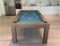 Signature Chester Pool Dining Table - Silver Mist Finish - Powder Blue Cloth