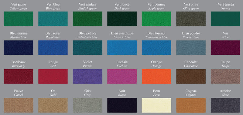 Billiard Toulet Cloth Colours