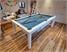 Signature Strickland American Pool Dining Table - White Finish - Powder Blue Cloth