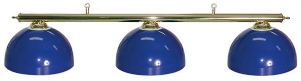 Pool Table Light - Brass Bar with 3 Blue Bowl Shades