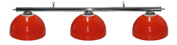 Pool Table Light - Chrome Bar with 3 Red Bowl Shades