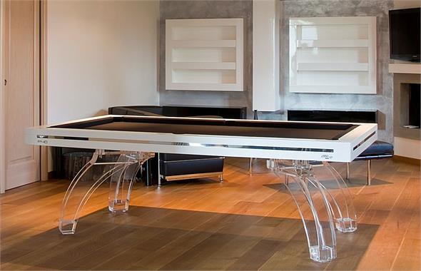 Etrusco P40 Pool Table: White with Plexiglass Legs - 7ft, 8ft, 9ft, 10ft, 12ft