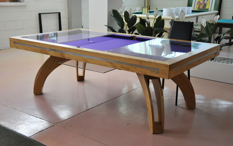 Etrusco P40 Pool Table: Natural Cherry, with matching legs - plexiglass tops